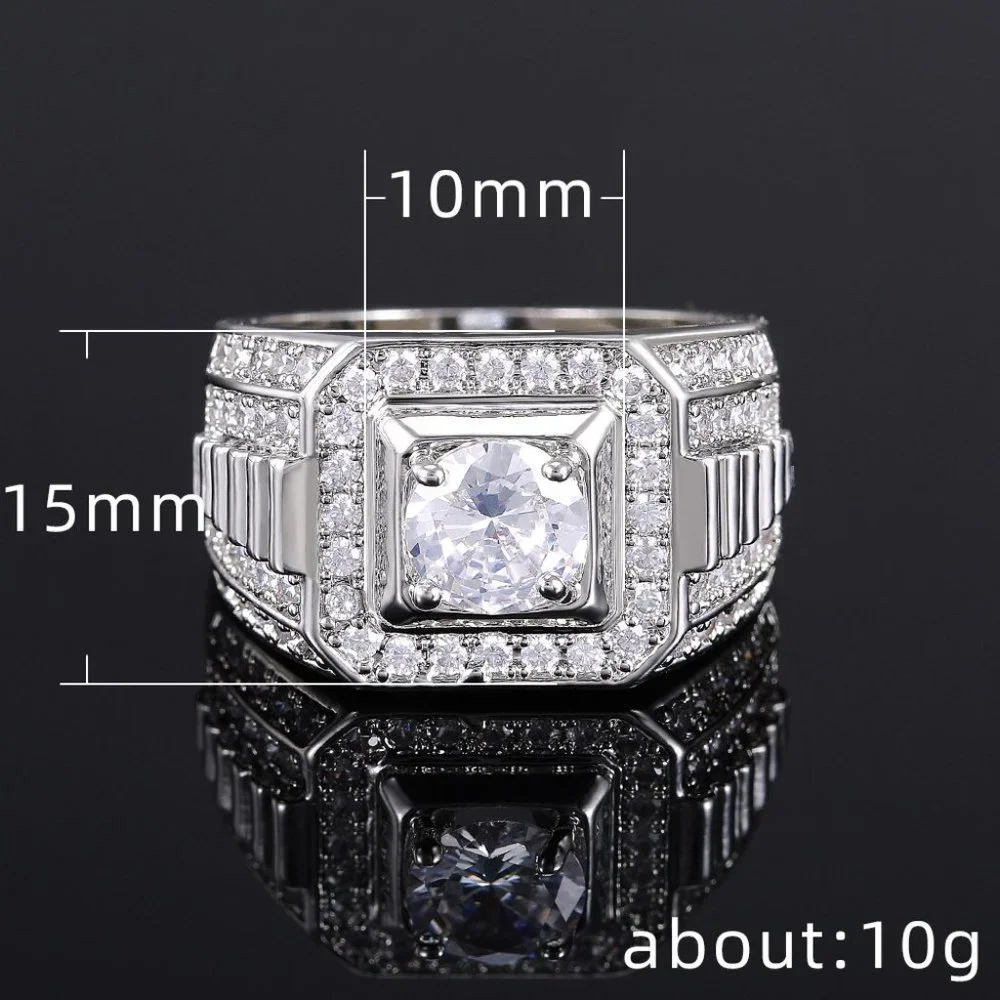 💝 Fever Square Glitter Zircon Silver Chunky Wedding Rings for Man, PD663